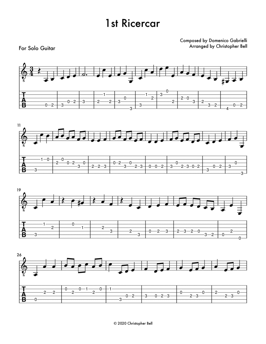 1st Ricercare - Gabrielli Classical Guitar scores gallery preview page 1
