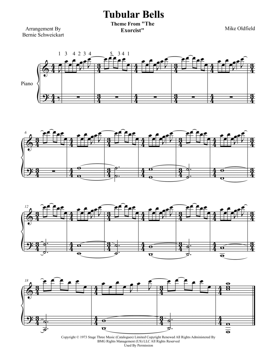 Tubular Bells Tubular Bells Piano Solo scores gallery preview page 1