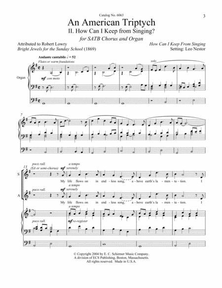 An American Triptych: 2. How Can I Keep from Singing? (Downloadable)
