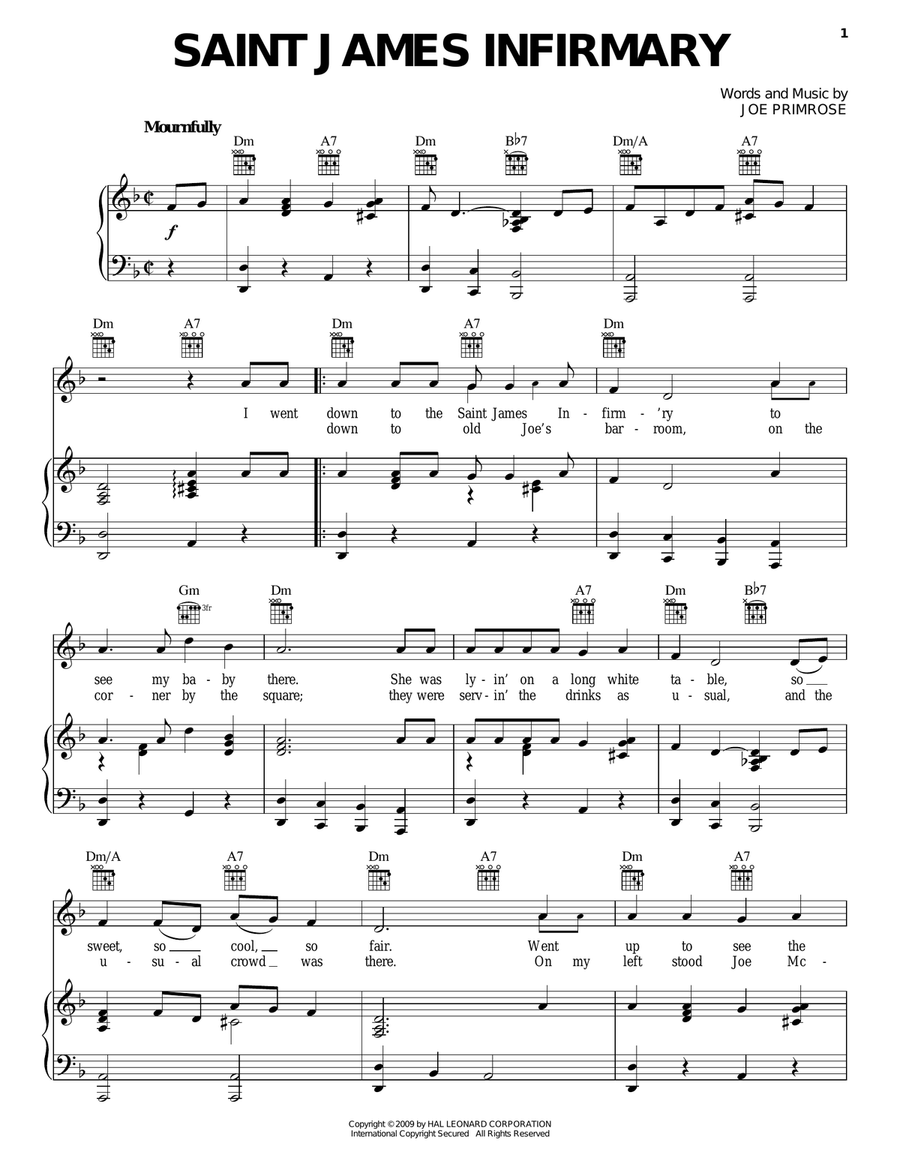 Saint James Infirmary Piano, Vocal, Guitar scores gallery preview page 1