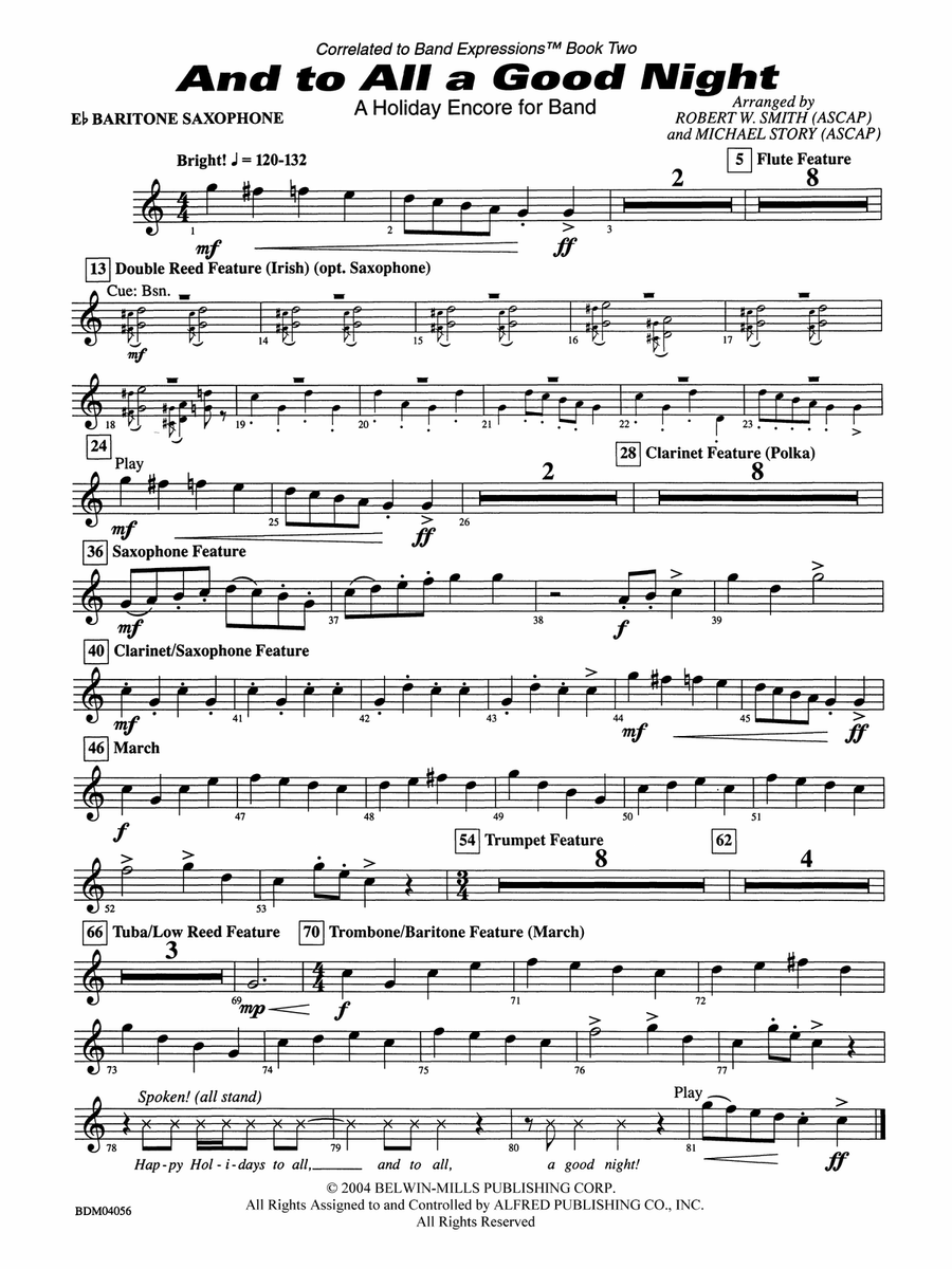 And to All a Good Night (A Holiday Encore for Band): E-flat Baritone Saxophone