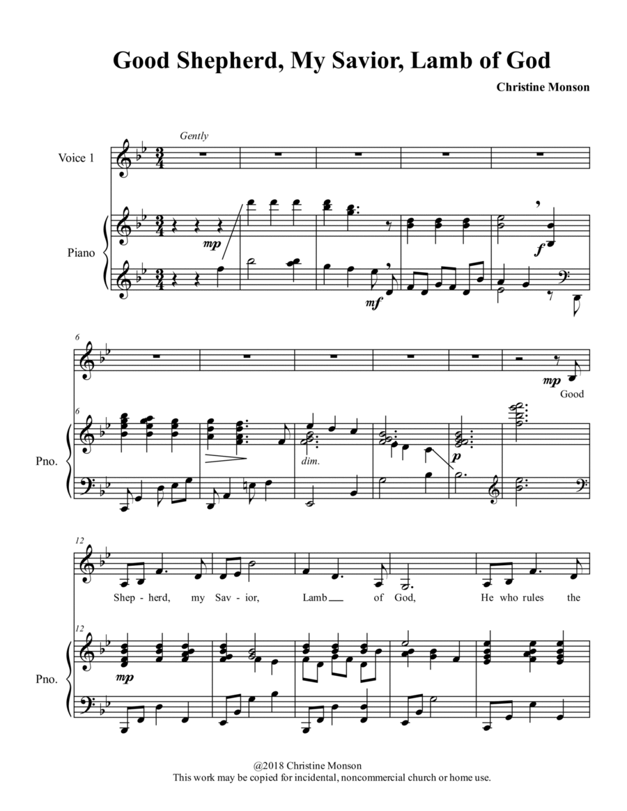 Good Shepherd, My Savior, Lamb of God, vocal solo, medium voice Medium Voice scores gallery preview page 1