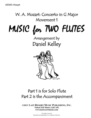 Book cover for Concerto in G Major K. 313 by Mozart - arranged for Flute Duet (1st Movement)