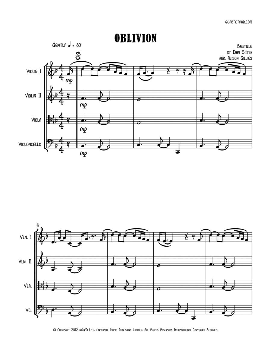Oblivion String Quartet scores gallery preview page 1
