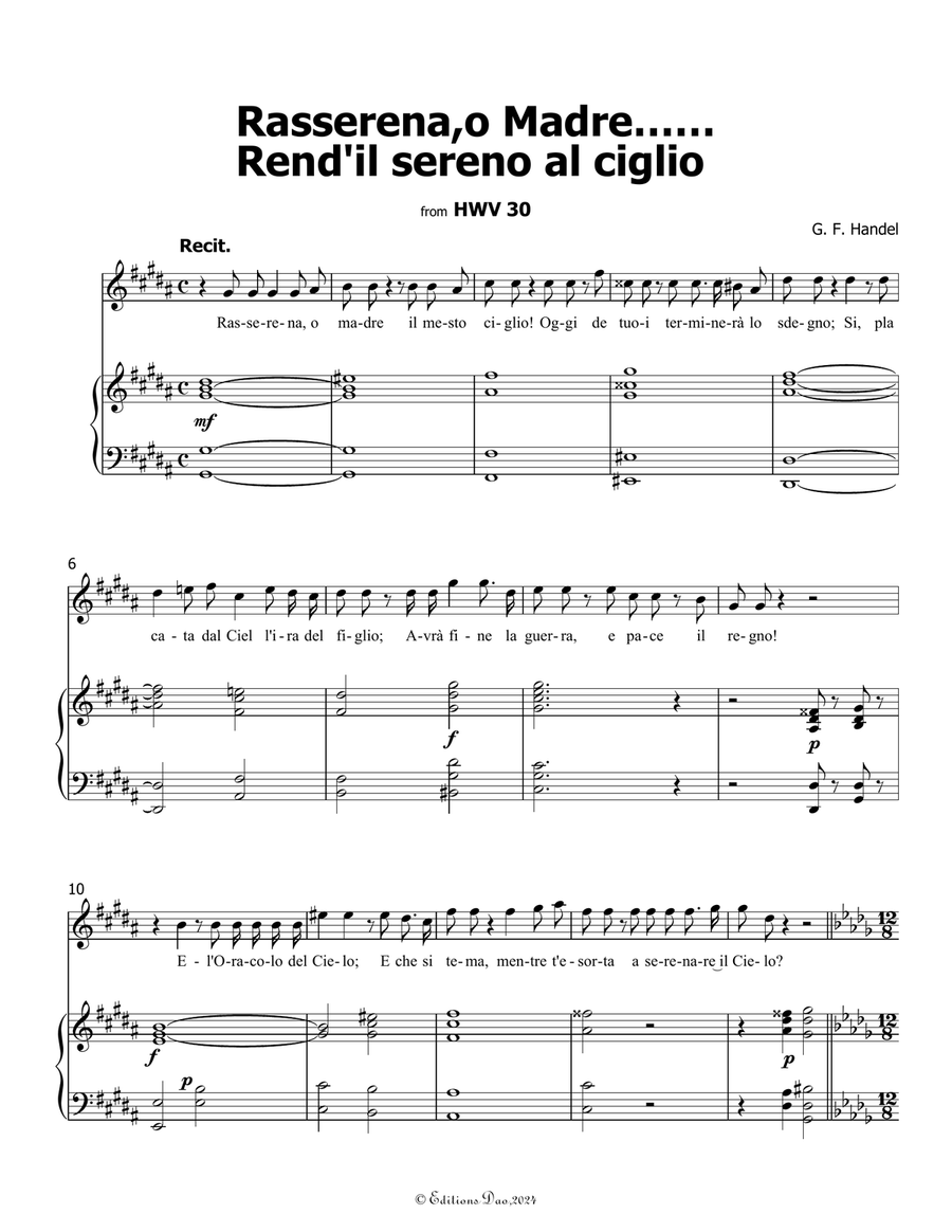 Rasserena,o Madre…Rendil sereno al ciglio, by Handel, in g sharp minor Voice scores gallery preview page 3