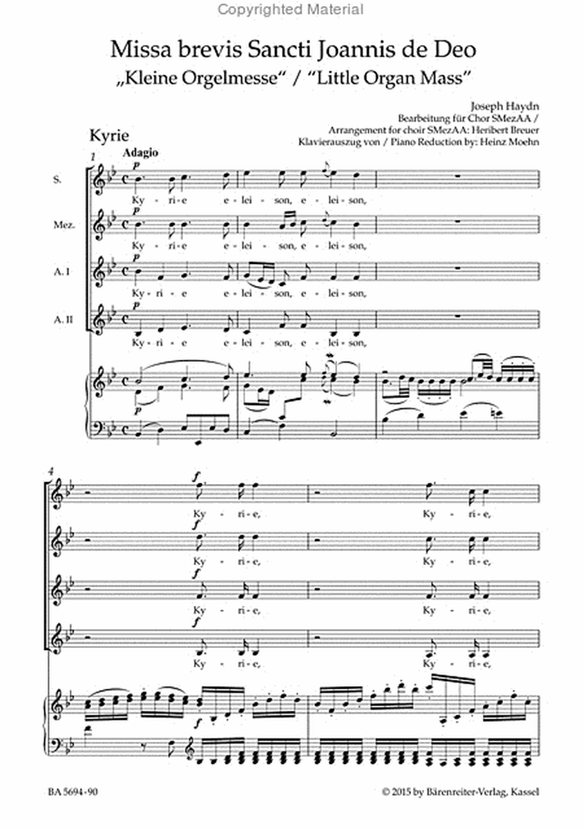 Missa brevis St. Joannis de Deo Hob. XXII:7 "Little Organ Mass" (Arranged for female choir SMezAA)
