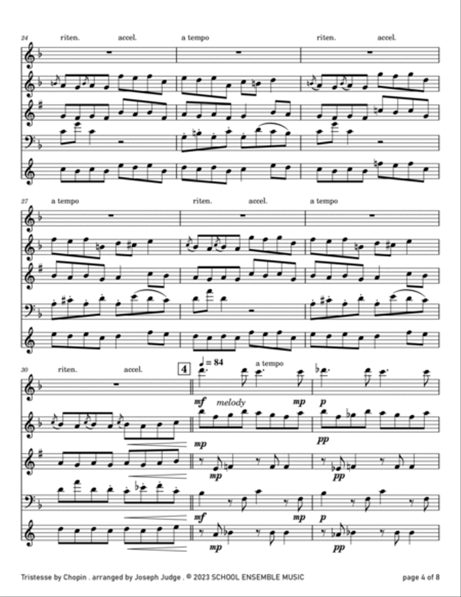 Tristesse by Chopin for Woodwind Quartet in Schools Woodwind Quartet scores gallery preview page 4