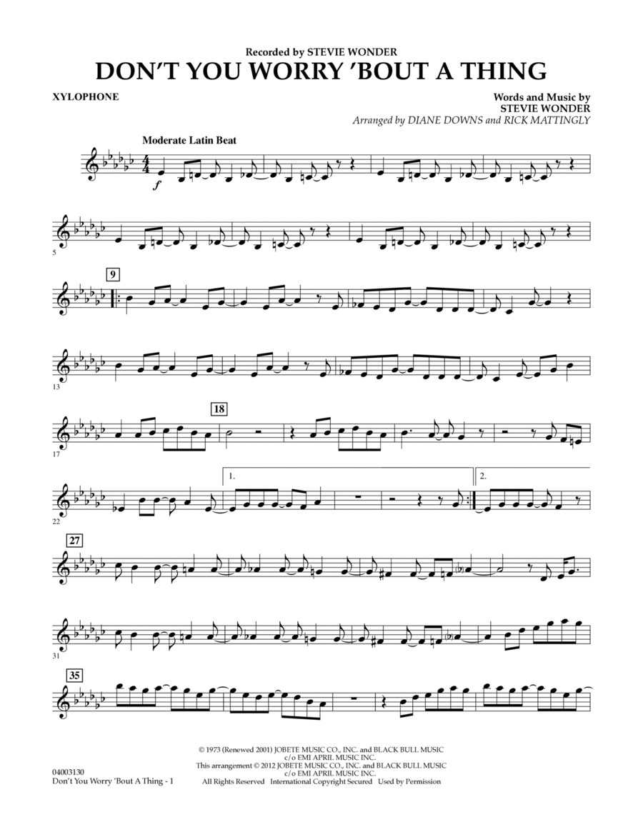 Don't You Worry 'Bout a Thing - Xylophone Percussion scores gallery preview page 1