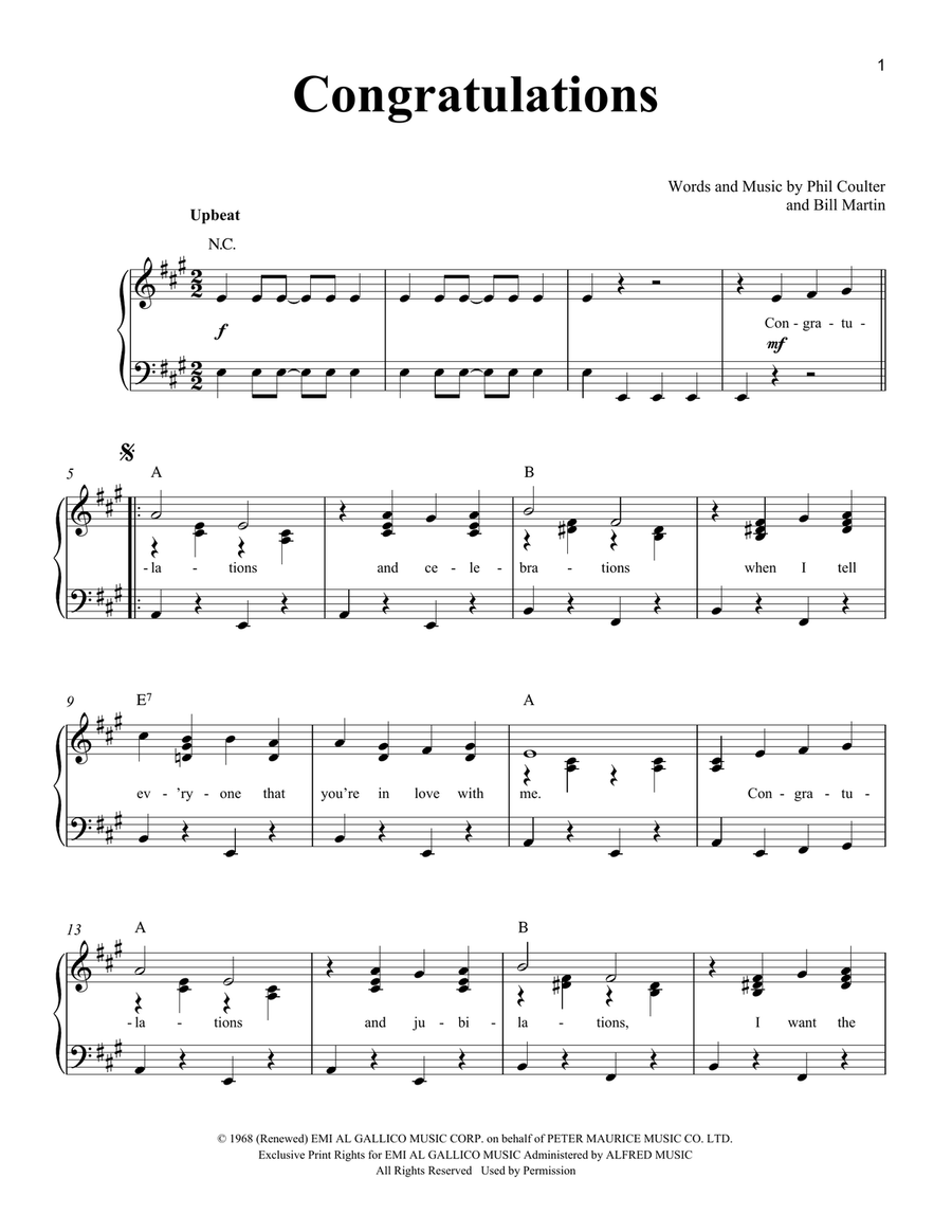 Congratulations Easy Piano scores gallery preview page 1