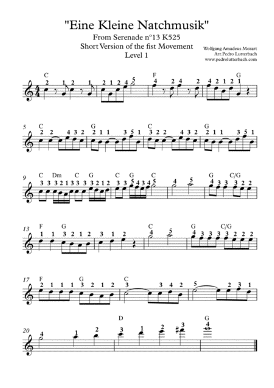 Serenade nº13 Mozart Serenade nº13 Mozart Easy Piano scores gallery preview page 1