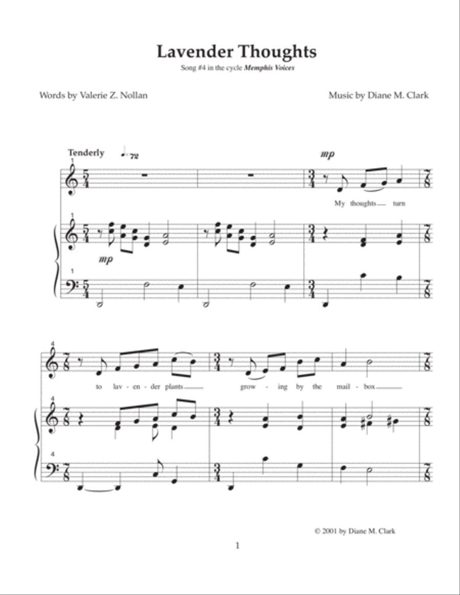 Lavender Thoughts (D Dorian) Medium Voice scores gallery preview page 1