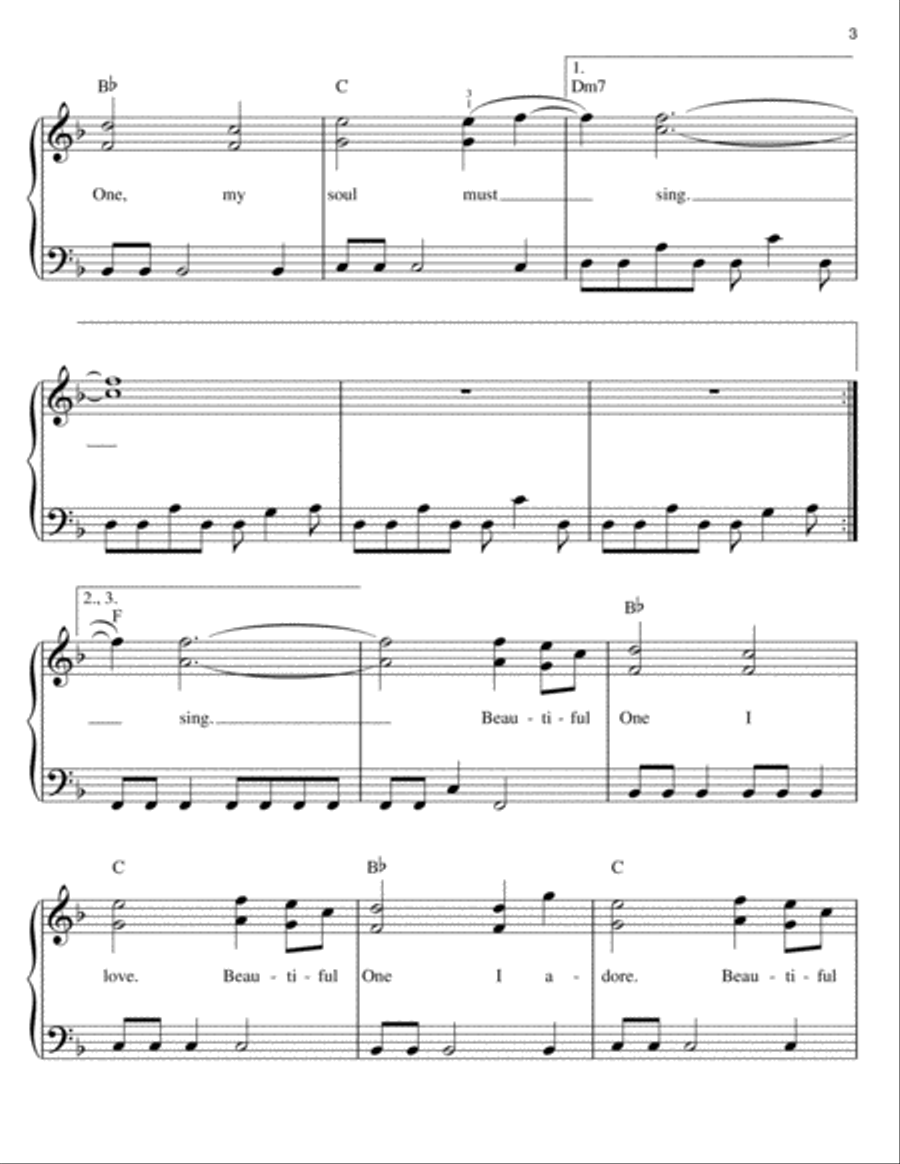 Beautiful One Easy Piano scores gallery preview page 3