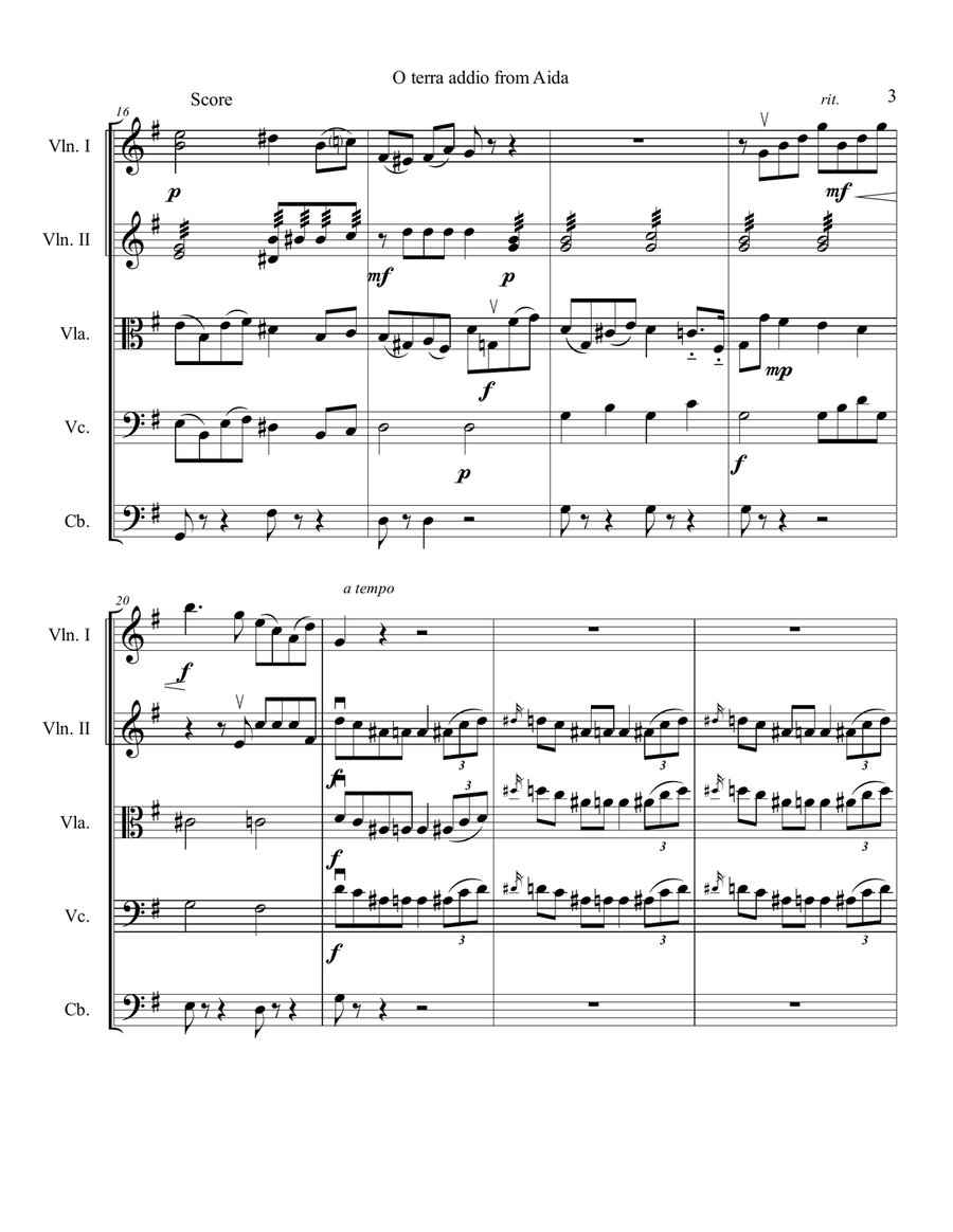 O Terra Addio, Aria from Aida for Strings String Orchestra scores gallery preview page 4