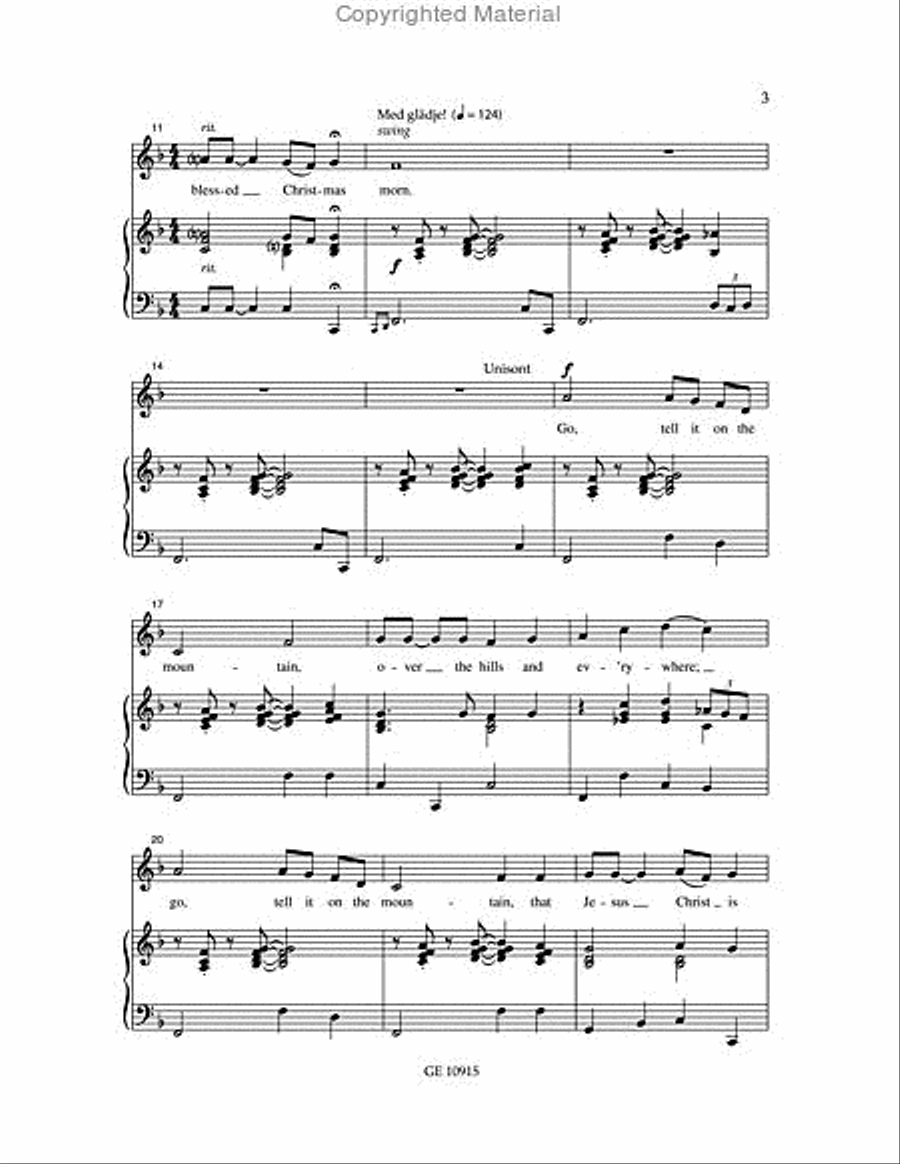 Go, tell it on the mountain Unison Choir scores gallery preview page 3