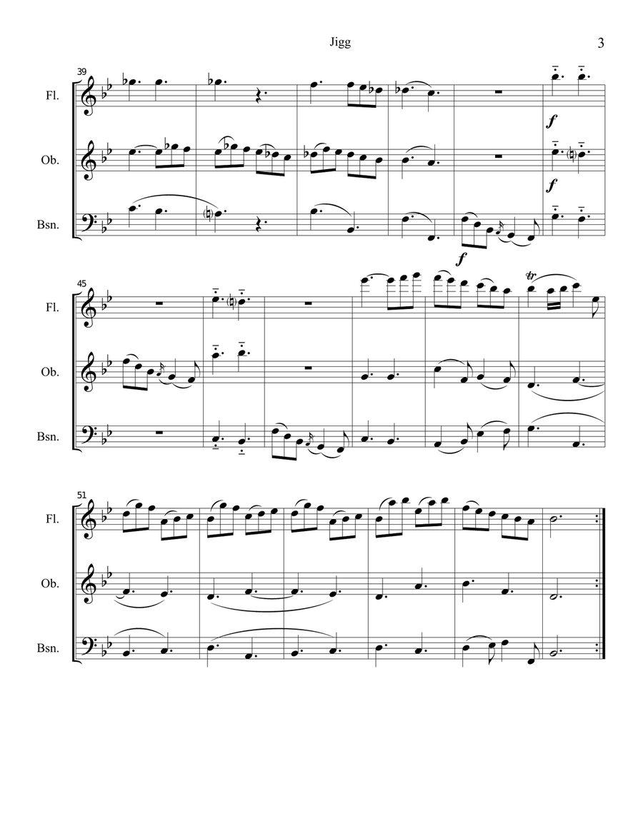 Jigg by William Boyce for mixed woodwind trio Woodwind Quartet scores gallery preview page 3