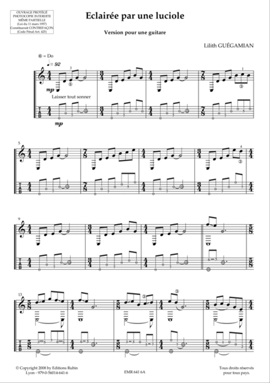 Eclairee par une luciole (avec tablature ) Guitar Tablature scores gallery preview page 2