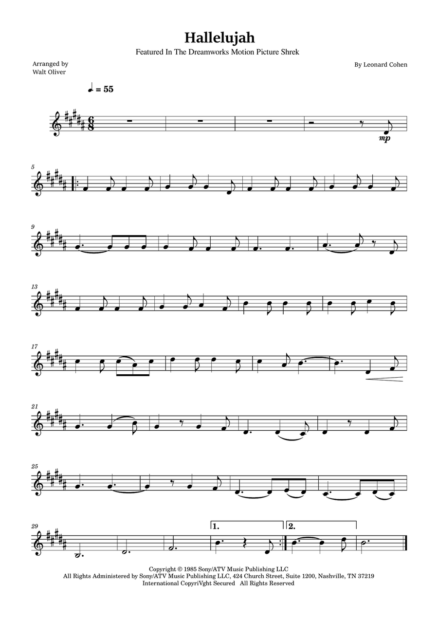 Hallelujah B-Flat Trumpet scores gallery preview page 1