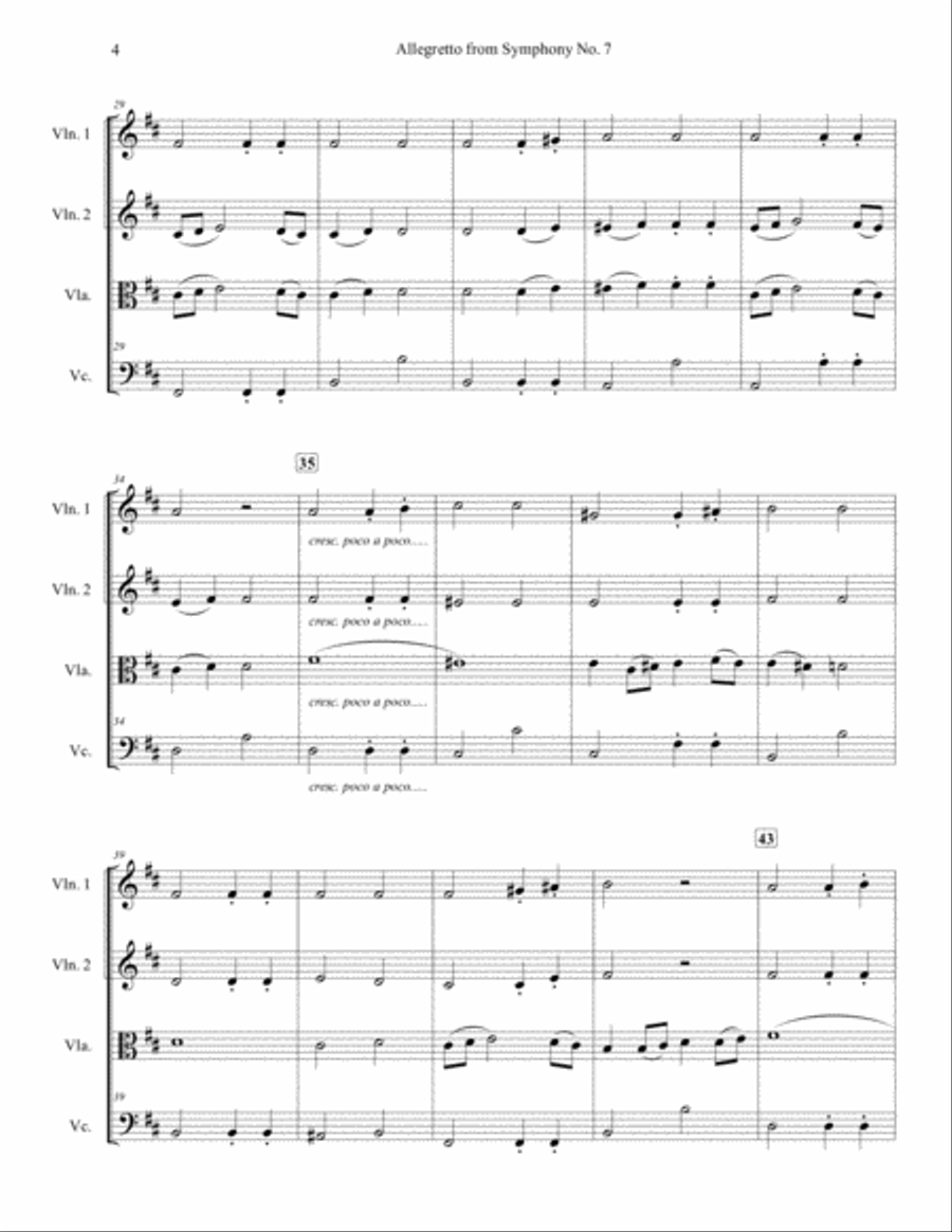 Allegretto from Symphony No. 7 for String Quartet String Quartet scores gallery preview page 4