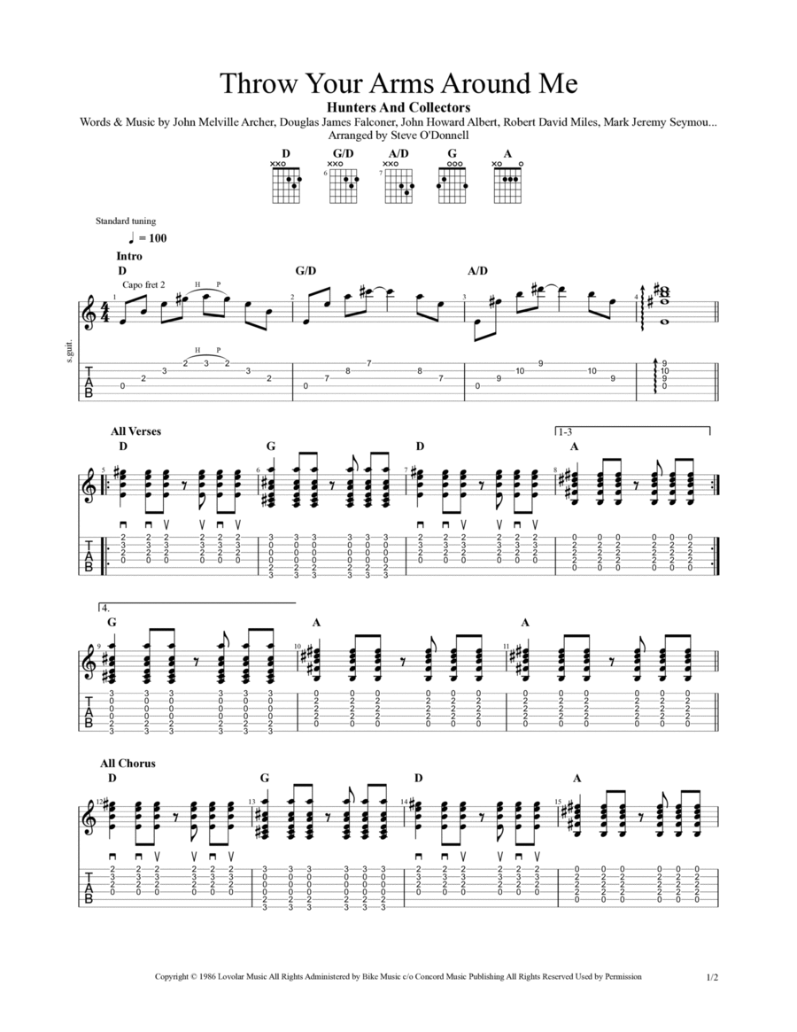 Throw Your Arms Around Me Electric Guitar scores gallery preview page 1