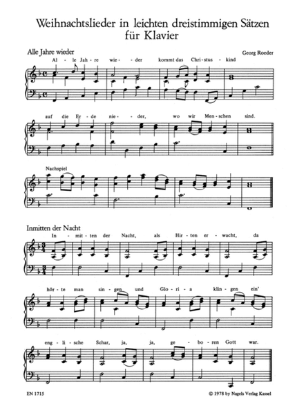 Weihnachtslieder in leichten dreistimmigen Sätzen für Klavier