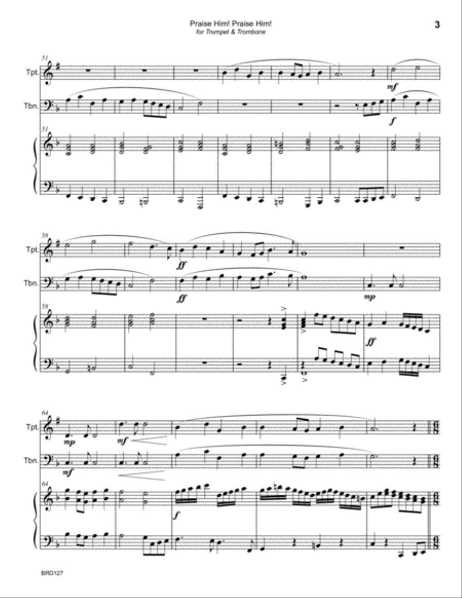 PRAISE HIM! PRAISE HIM! - TRUMPET & TROMBONE with Piano Accompaniment Brass Duet scores gallery preview page 3