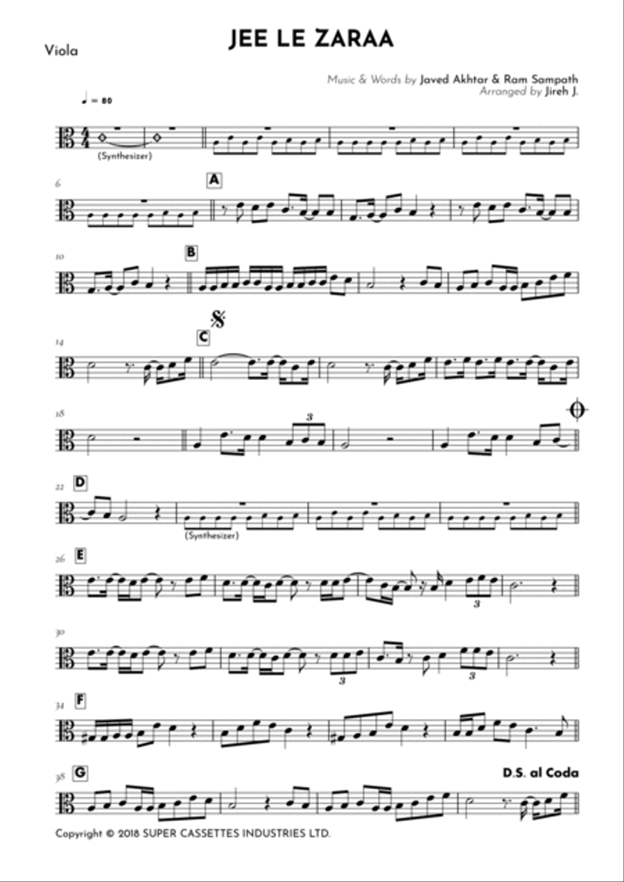 Jee Le Zaraa Violin Solo scores gallery preview page 2