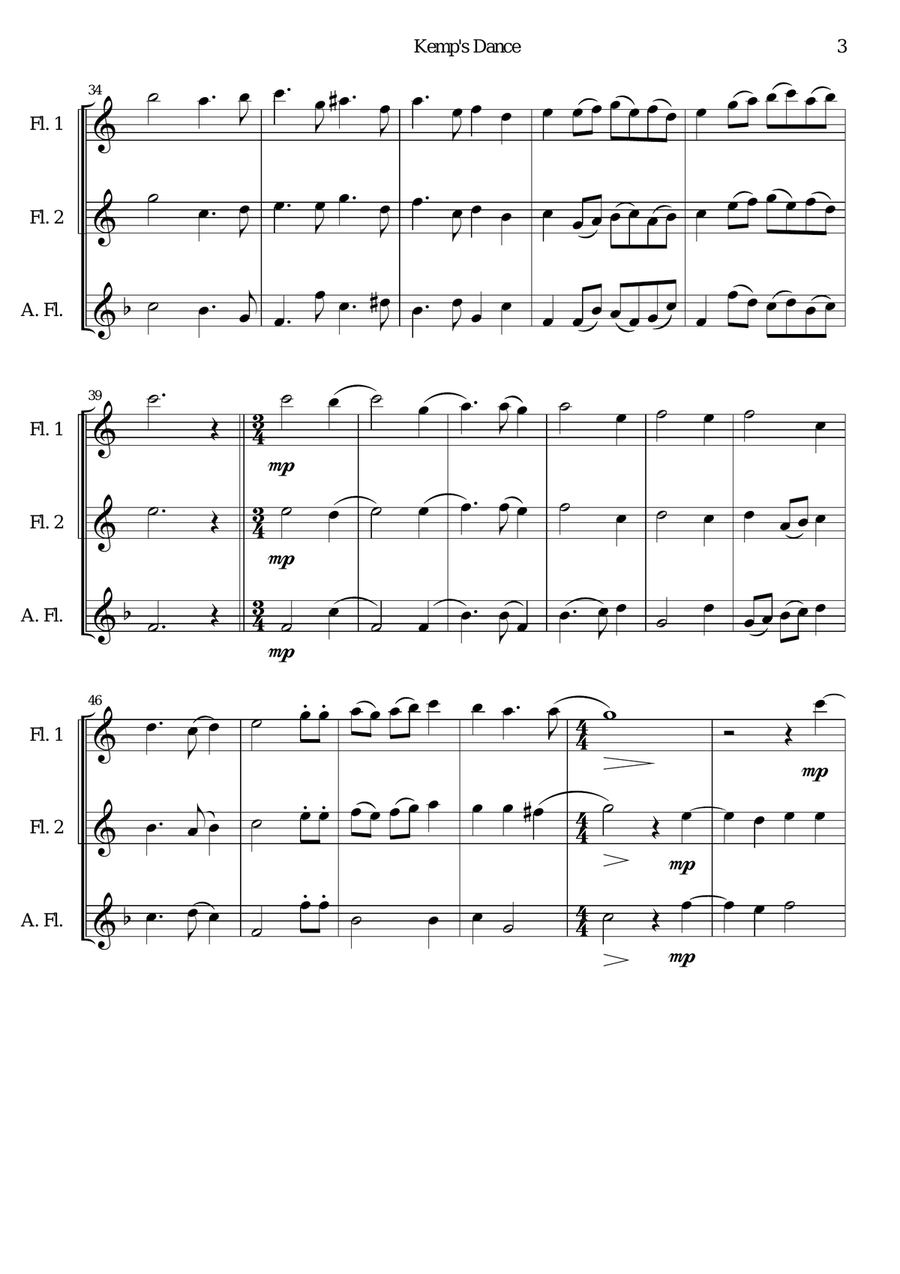 Kemp's Dance (Since Robin Hood) for flute trio Flute Trio scores gallery preview page 3