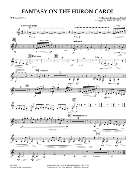 Fantasy on the Huron Carol - Bb Clarinet 3