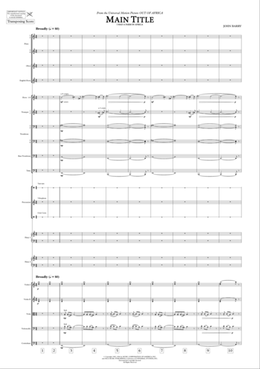 I Had A Farm In Africa (main Title) Full Orchestra scores gallery preview page 3