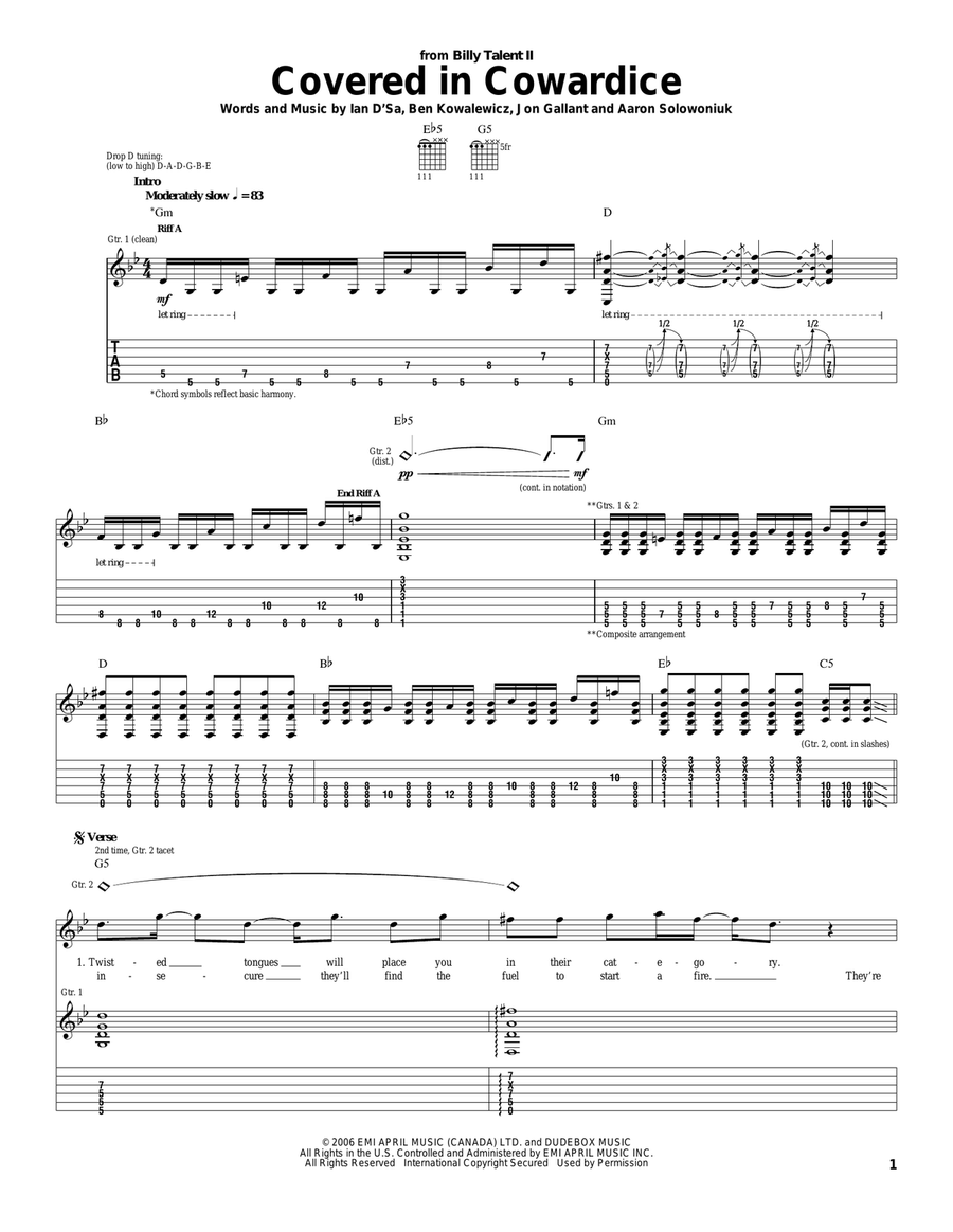 Covered In Cowardice Acoustic Guitar scores gallery preview page 1