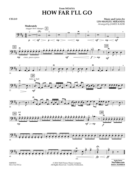 How Far I'll Go (from Moana) - Cello by Alessia Cara Cello - Digital Sheet Music
