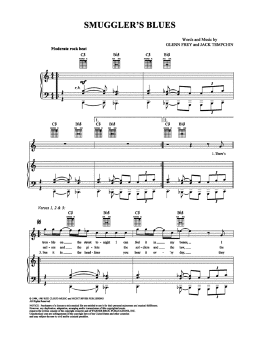 Smuggler's Blues Piano, Vocal, Guitar scores gallery preview page 1