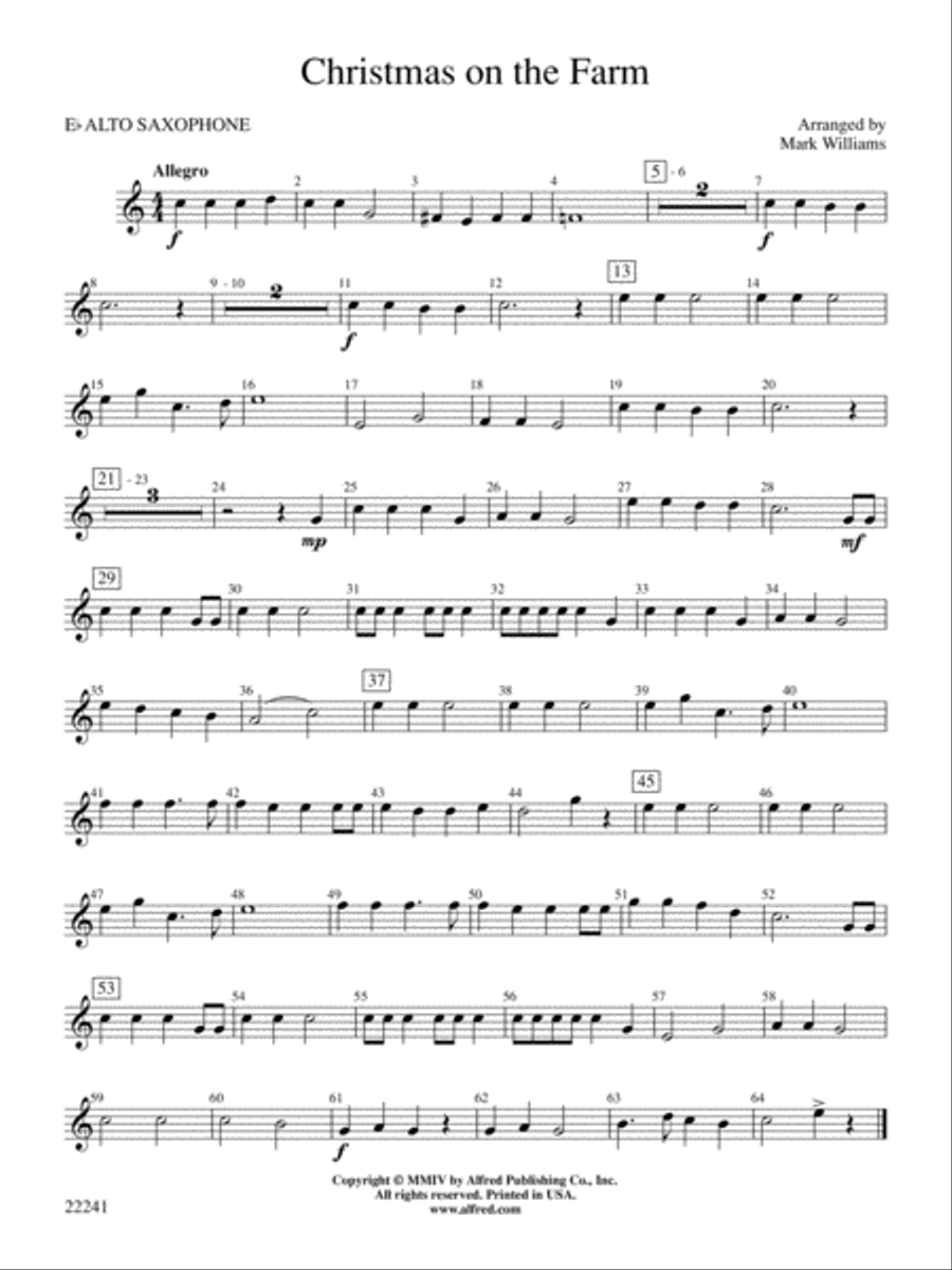Christmas on the Farm: E-flat Alto Saxophone Concert Band scores gallery preview page 1