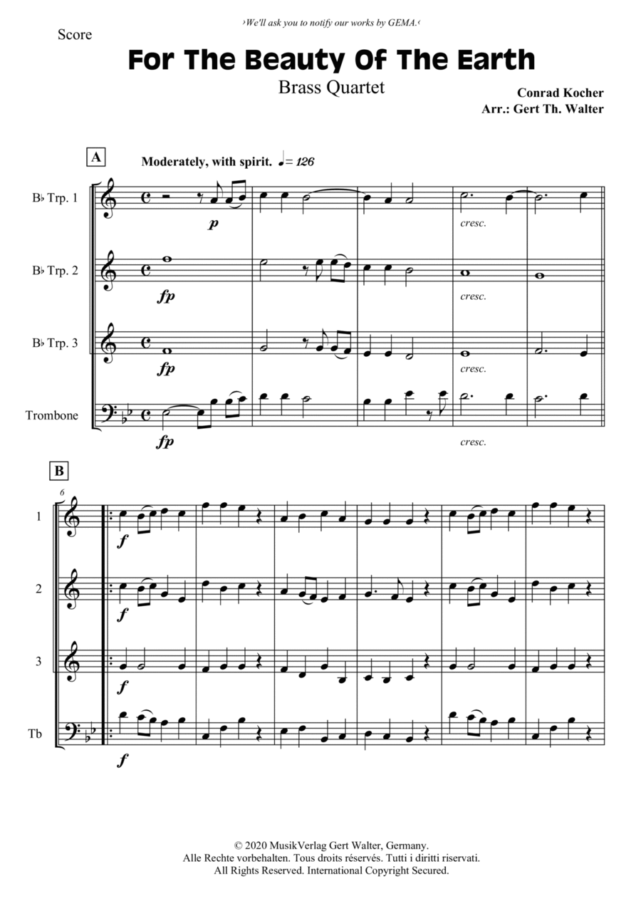 For The Beauty Of The Earth Trombone scores gallery preview page 1