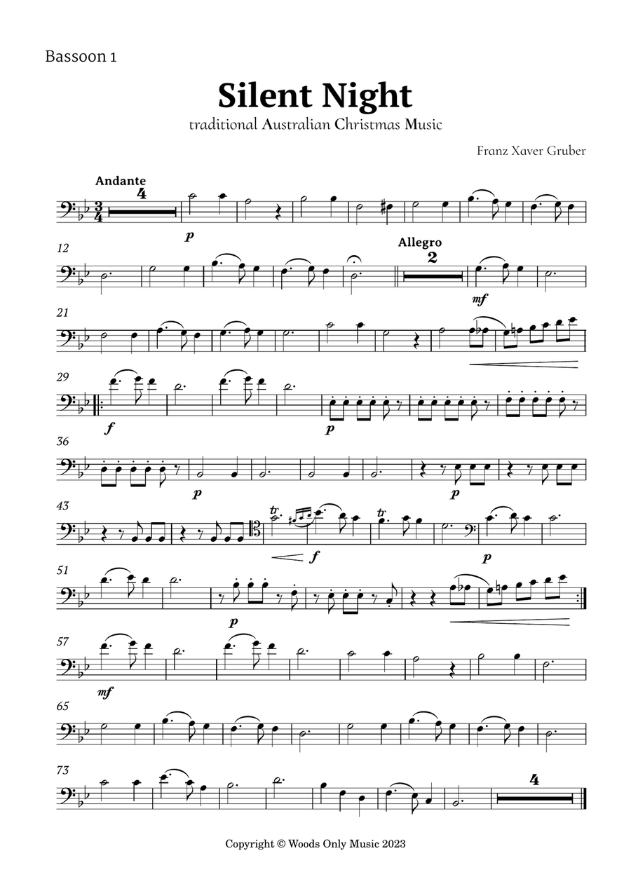 Silent Night by Franz Gruber for Bassoon Quintet Woodwind Quintet scores gallery preview page 5