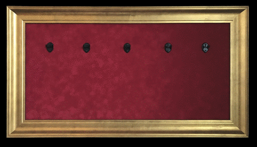 33 X 18 Mini Guitar Display Frame Red Suede Gold Frame Hols 3 Models