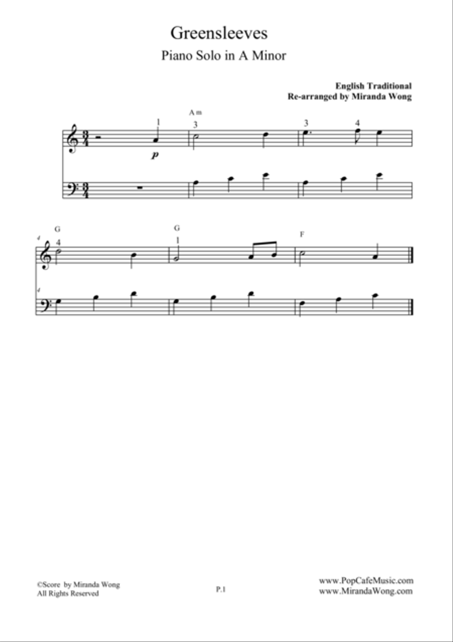 Greensleeves - Piano Solo in A Minor (What Child is This) by Traditional 4-Part - Digital Sheet Music