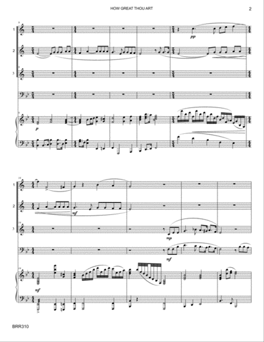 HOW GREAT THOU ART - BRASS QUARTET with Piano Accompaniment Brass Quartet scores gallery preview page 2