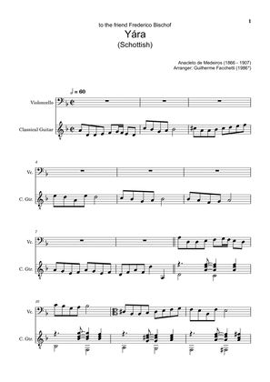 Anacleto de Medeiros - Yára. Arrangement for Cello and Classical Guitar. Score and Separated Parts