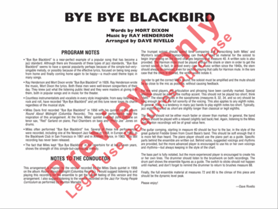 Bye Bye Blackbird Jazz Ensemble scores gallery preview page 3