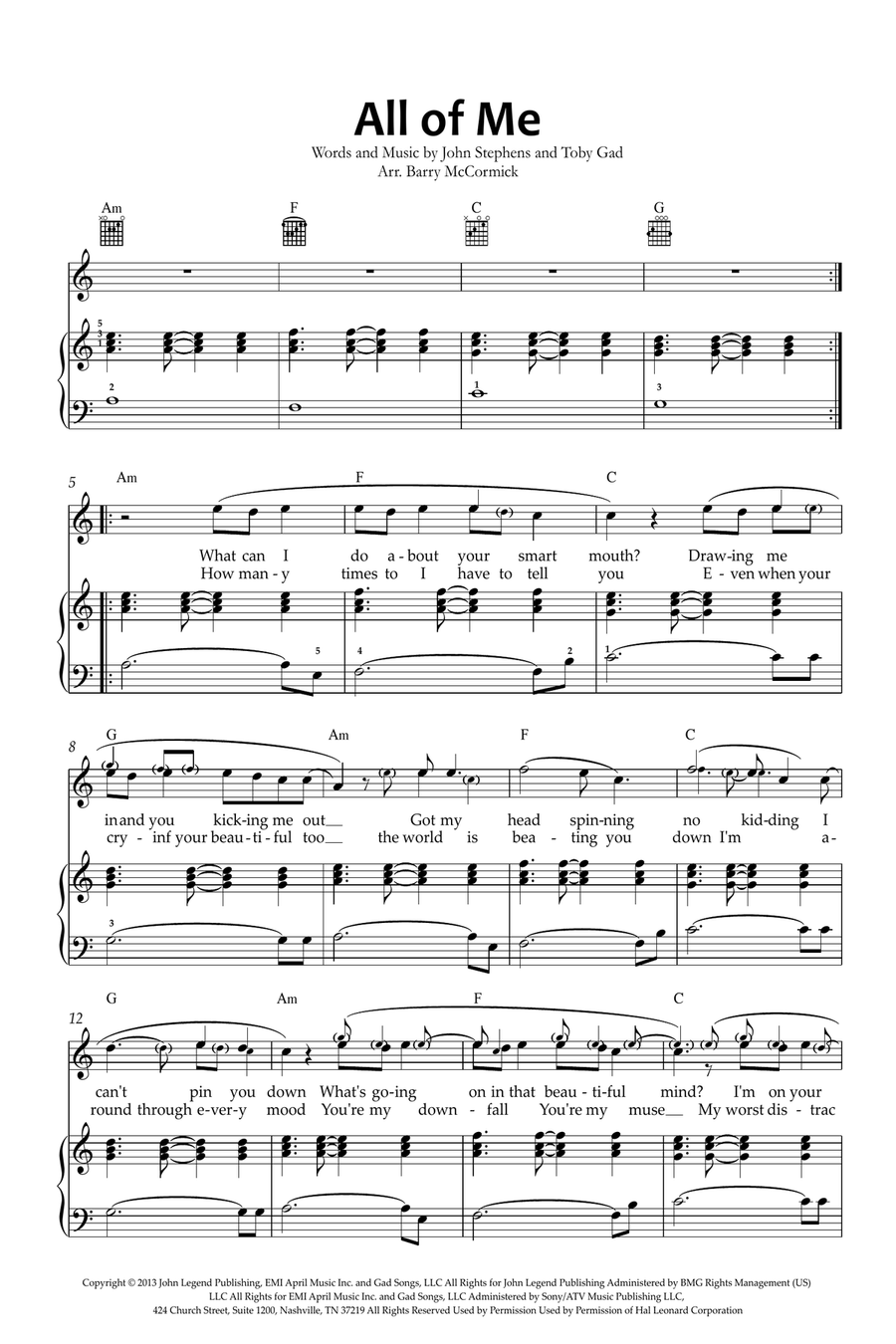 All Of Me Piano, Vocal, Guitar scores gallery preview page 1