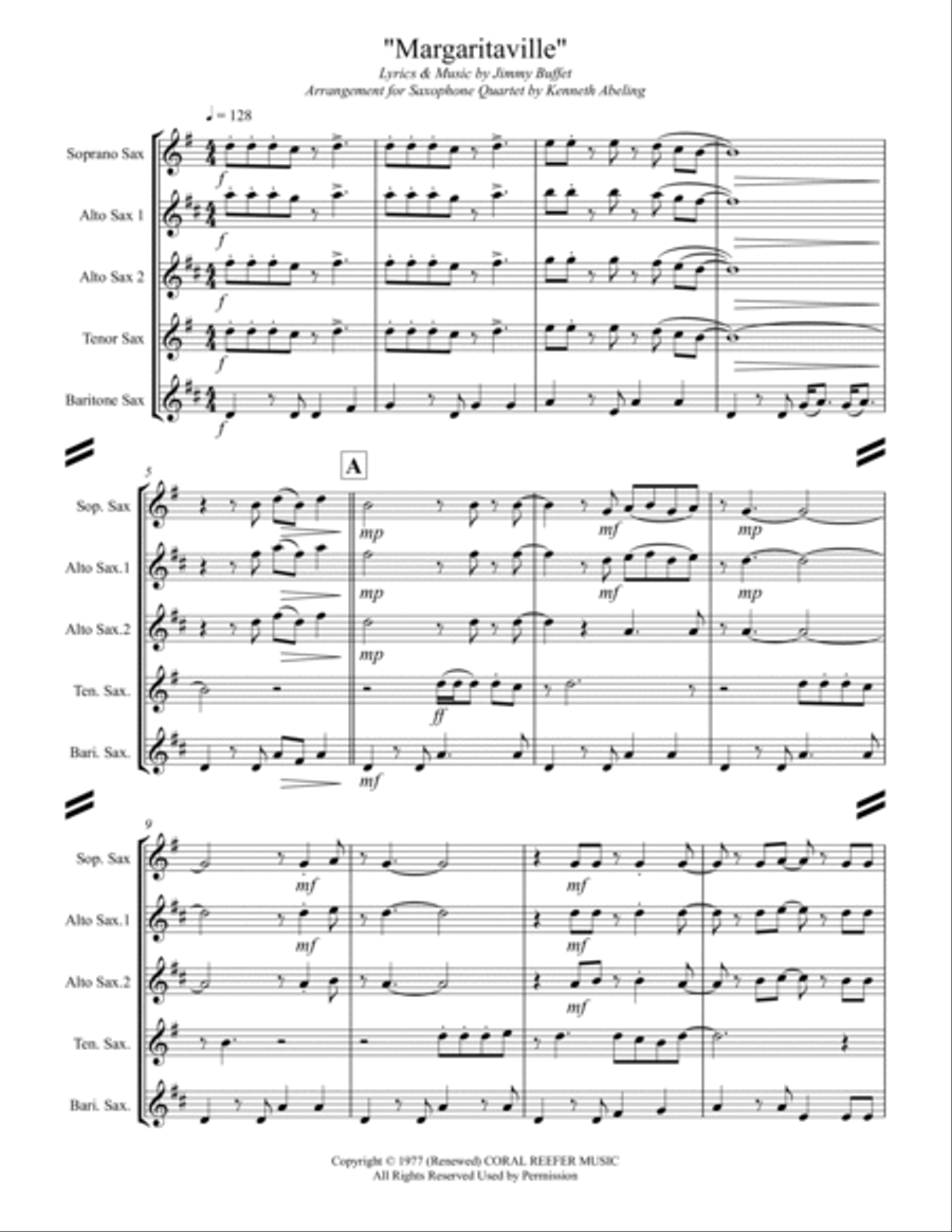 Margaritaville Saxophone Quartet scores gallery preview page 2