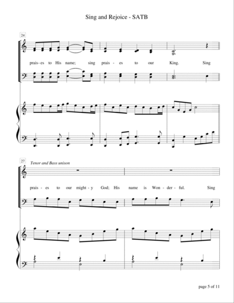 Sing and Rejoice (SATB quartet with piano accompaniment) image number null