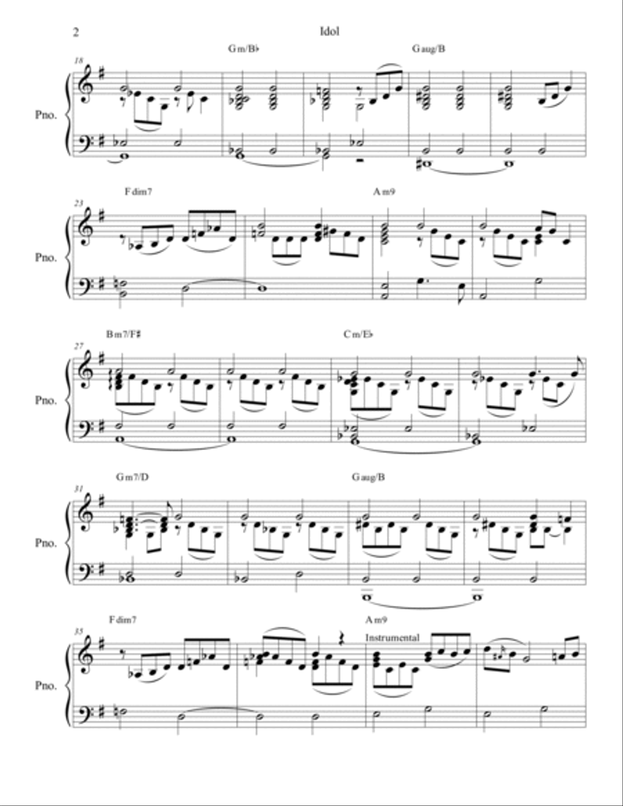 Idol Piano Solo scores gallery preview page 2