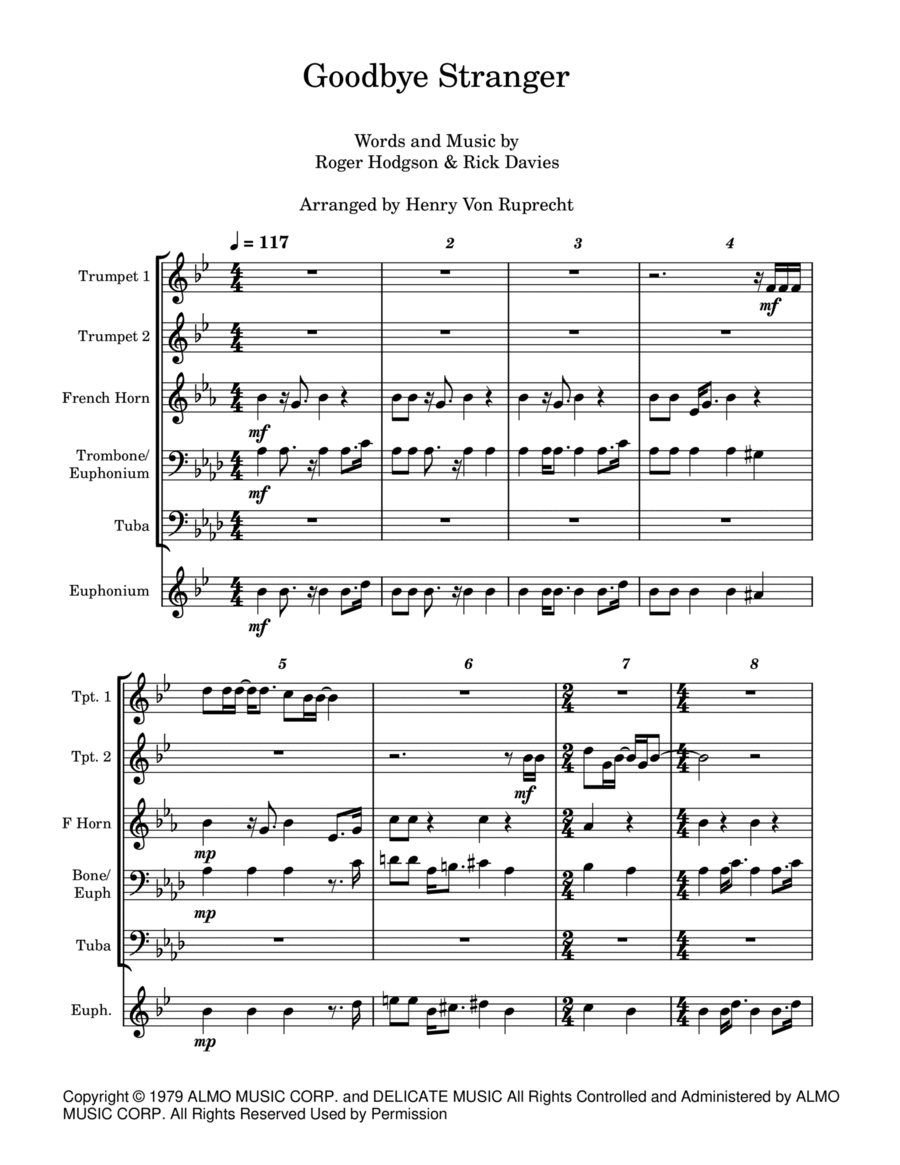 Goodbye Stranger Euphonium scores gallery preview page 1