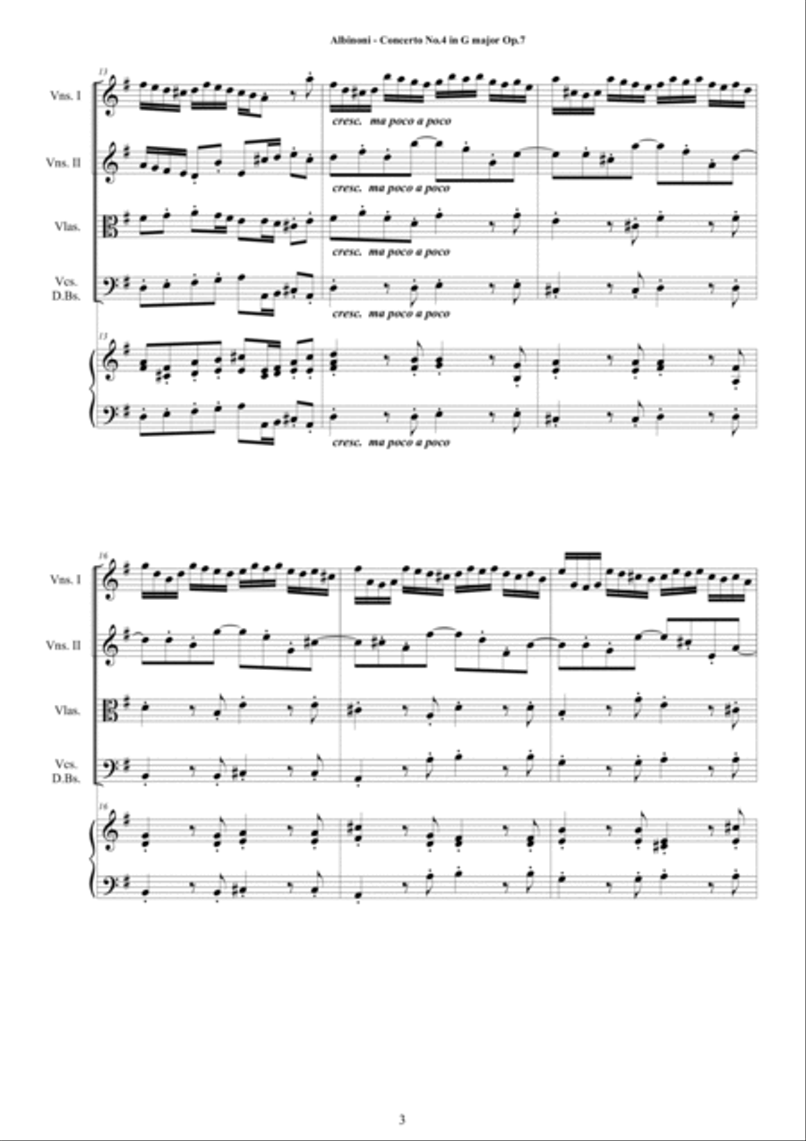 Albinoni - Concerto No.4 in G major Op.7 for Strings and Cembalo Chamber Orchestra scores gallery preview page 3
