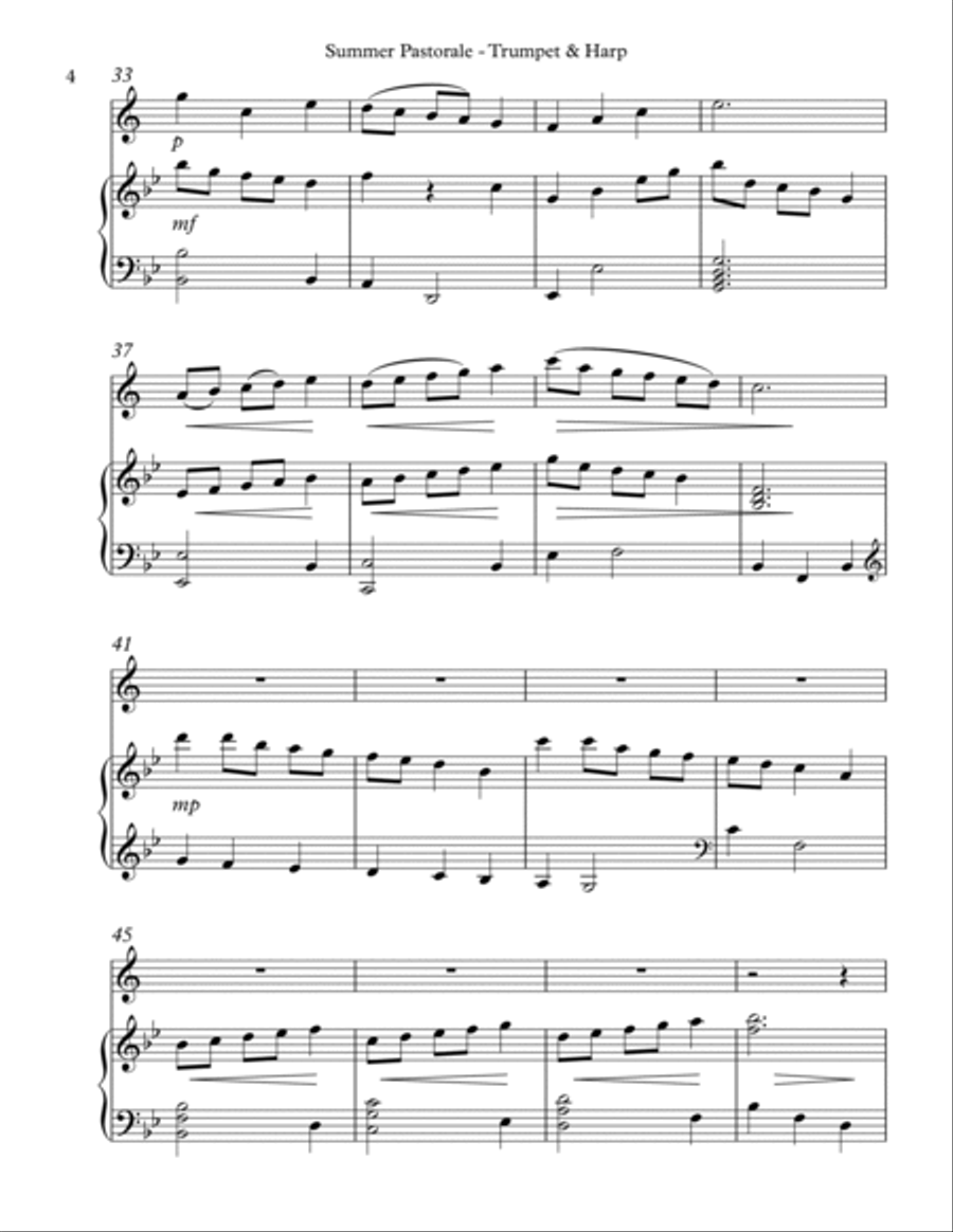 Summer Pastorale, Duet for Bb Trumpet & Harp Trumpet Duet scores gallery preview page 4