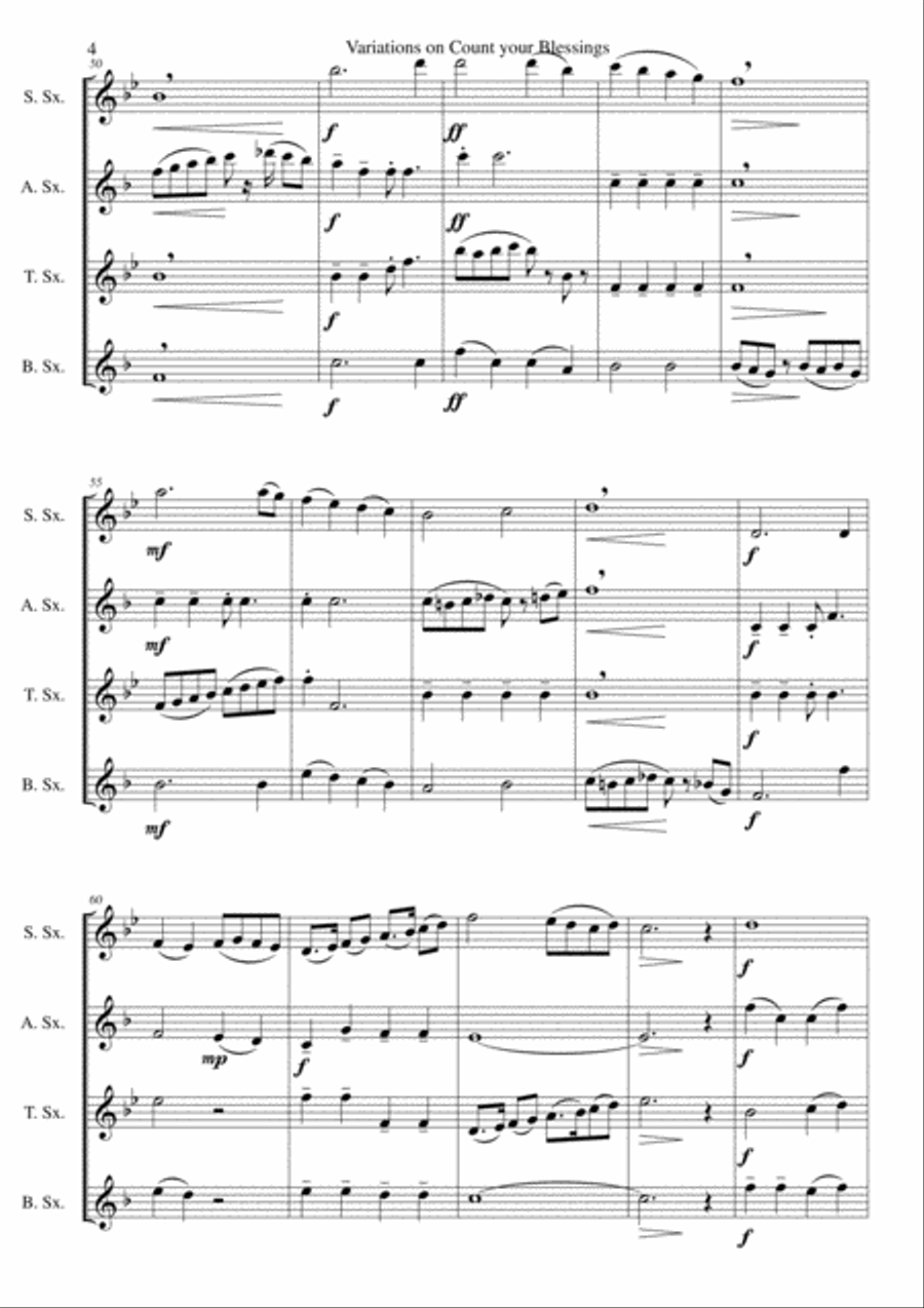 Variations on Count your Blessings for saxophone quartet Saxophone Quartet scores gallery preview page 4