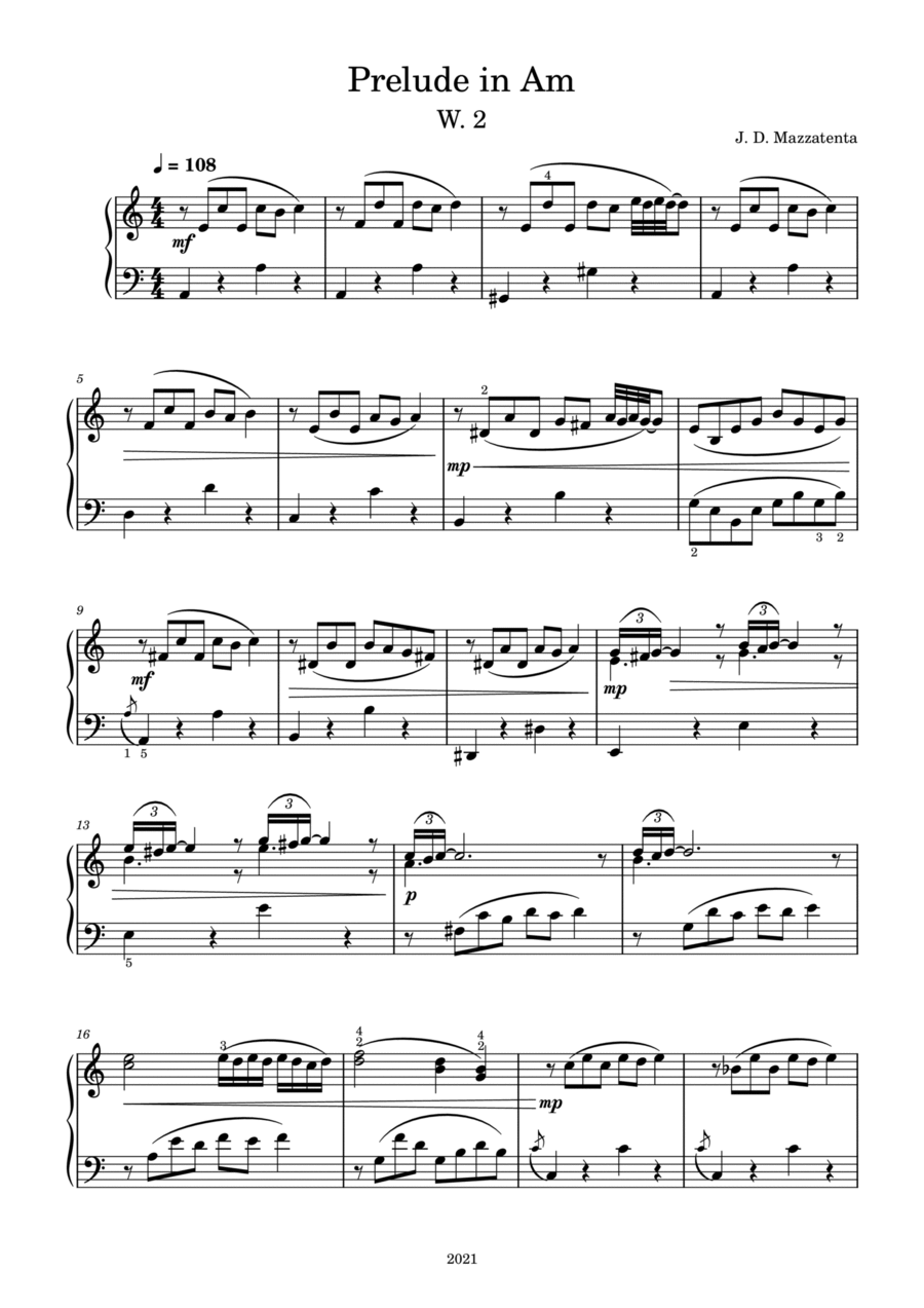 Prelude in Am, W. 2 Piano Solo scores gallery preview page 1