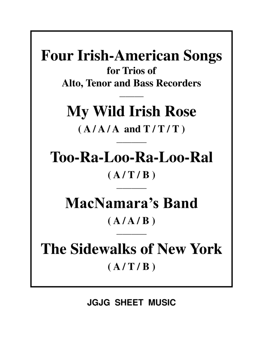 Four Irish - American Songs for Trios of A, T, and B Recorders Recorder scores gallery preview page 1